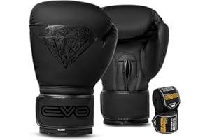 EVO FITNESS EVO Boxing Gloves with Hand Wraps for Men and Women with Leather Pro Gel for Muay Thai Kick Boxing Sparring Fighting & Training