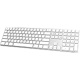 Bluetooth Slim Keyboard for Mac, Aluminum Rechargeable Keyboard Wireless, Low-Profile Silent Flat Key Compatible with Apple iMac, MacBook, Mac and iOS, Full Size - Silver White