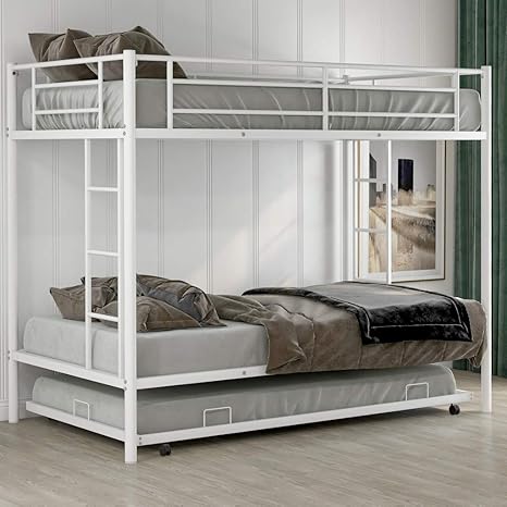 Amazon.com: Metal Twin Over Twin Bunk Beds with Trundle Bed Twin 