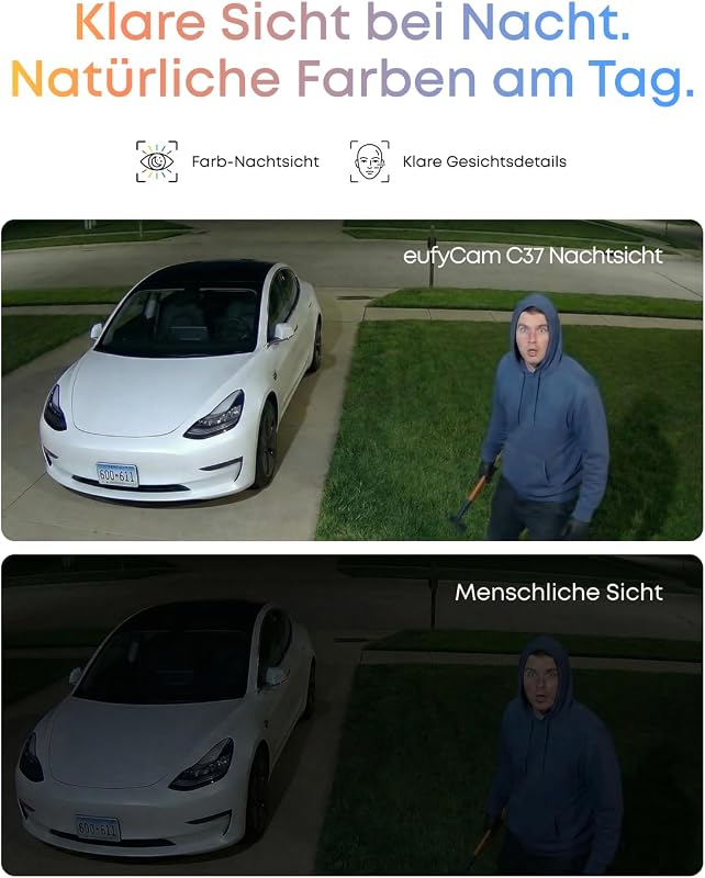eufyCam C37, Überwachungskamera Außen, Farbnachtsicht, ohne Abo, Solar