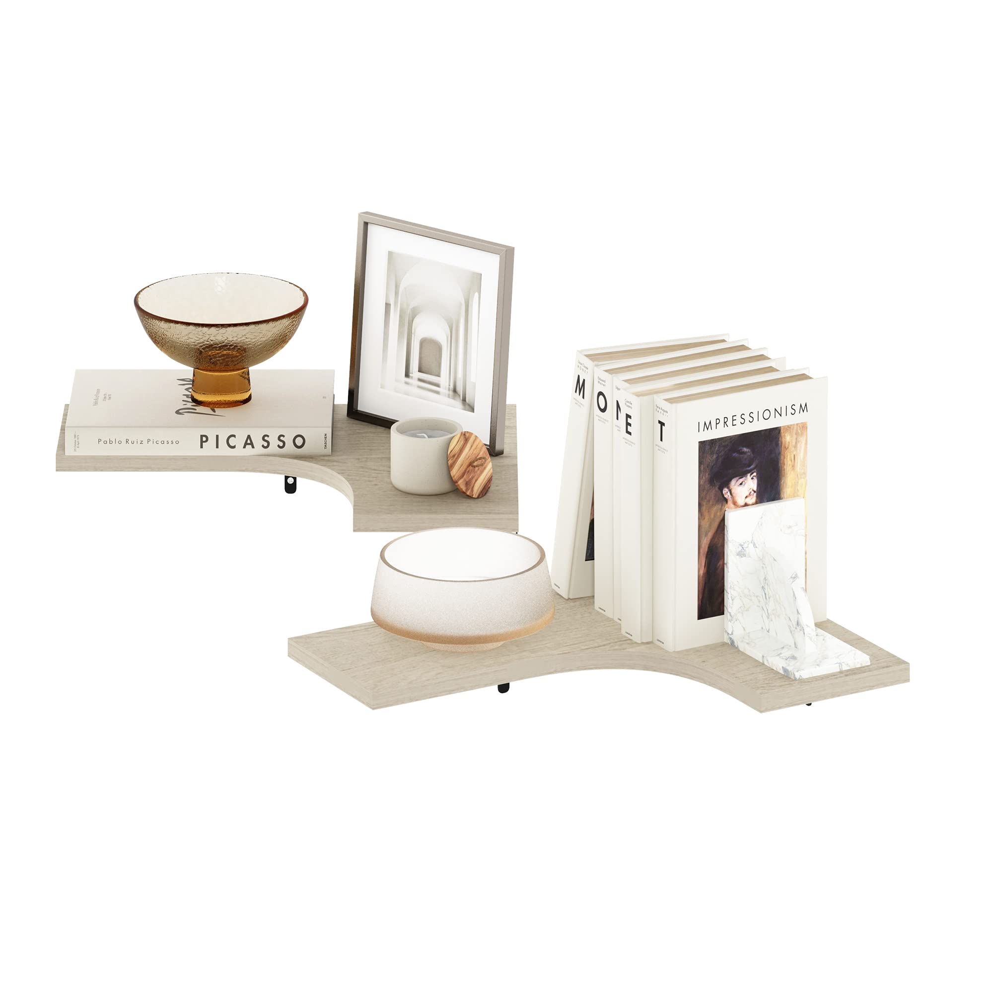 Furinno ROSSI Floating Shelves for Wall Set of 2, L-Shaped Corner Wall Shelf, Corner Floating Shelf, Wall Mounted Shelves, for Bathroom, Bedroom, Living Room, Metropolitan Pine