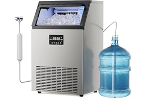 TUATNUT Commercial Ice Maker 200 Lbs/24H with 50Lbs Ice Cube Storage Bin, Under Counter Machine Self Cleaning, 2 Water Inlet Modes, Thicknesses Adjustable, Freestanding Ice Maker for Home Bar Restaurant