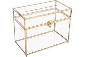 HighFree 10" Wedding Glass Card Box with Lid & Slot, Large Handmade Terrarium Clear Glass Box for Wedding Reception, Party, W