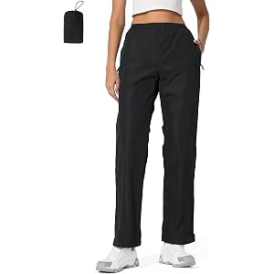 UIQUR Womens Rain Pants Waterproof Lightweight Packable Pants | Half Leg Zip Pant Cuffs for Hiking, Cycling, Running, Fishing