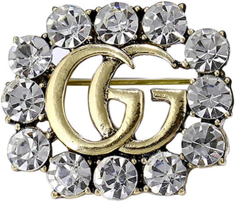 Women's Fashion Delicate Hollow-Out Crystal Brooch Alphabet Small Brooch