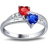 GLAMCARAT Mothers Birthstone Ring for Women, Sterling Silver | family ring, mom, grandma, name engraving, initials, wife, personalized, customized, mothers day