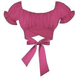 COOUFE Women's Crop Tops Ruffle Short Sleeve Tie