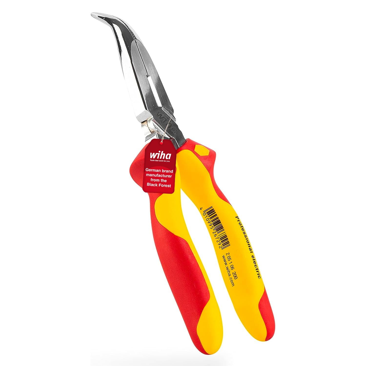 Wiha Flachrundzange Professional Electric mit Schneide gebogene Form, ca. 40° Zuführen Leicht gemacht 200 mm Elektrikerzange, VDE geprüft (27425)