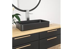 Kichae Black Vessel Sink Rectangle- 24"x16" Modern Rectangular Top Counter Bathroom Sink Matte Black Porcelain Ceramic Lavatory Sink Bowl Art Basin