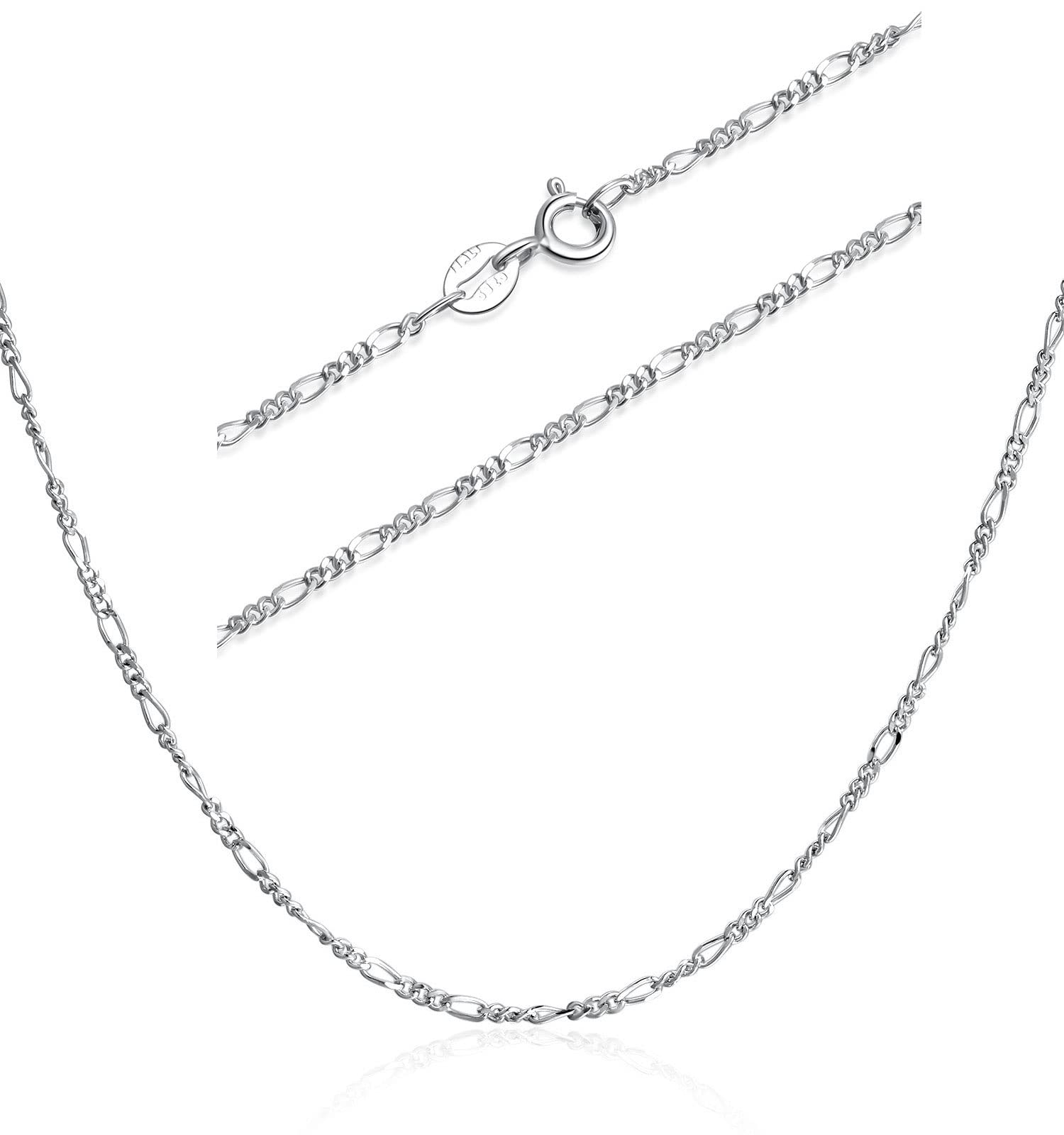 SILBERTALE 925 Sterling Silver Italian Figaro Chain Necklace 1.5mm Width Thin Chain 14-30 inch