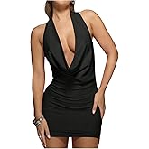 SOLY HUX Women's Sexy Deep V Neck Halter Bodycon Mini Dress Club Night Cocktail Dresses