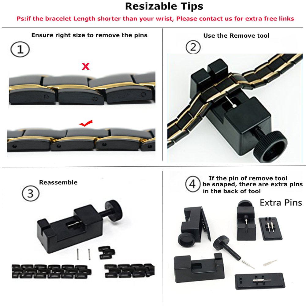 Men Titanium Stainless Steel Magnetic Therapy Bracelet 4 Elements Health Bangle Pain Relief for Arthritis With Free Link Remove Tool By Santune