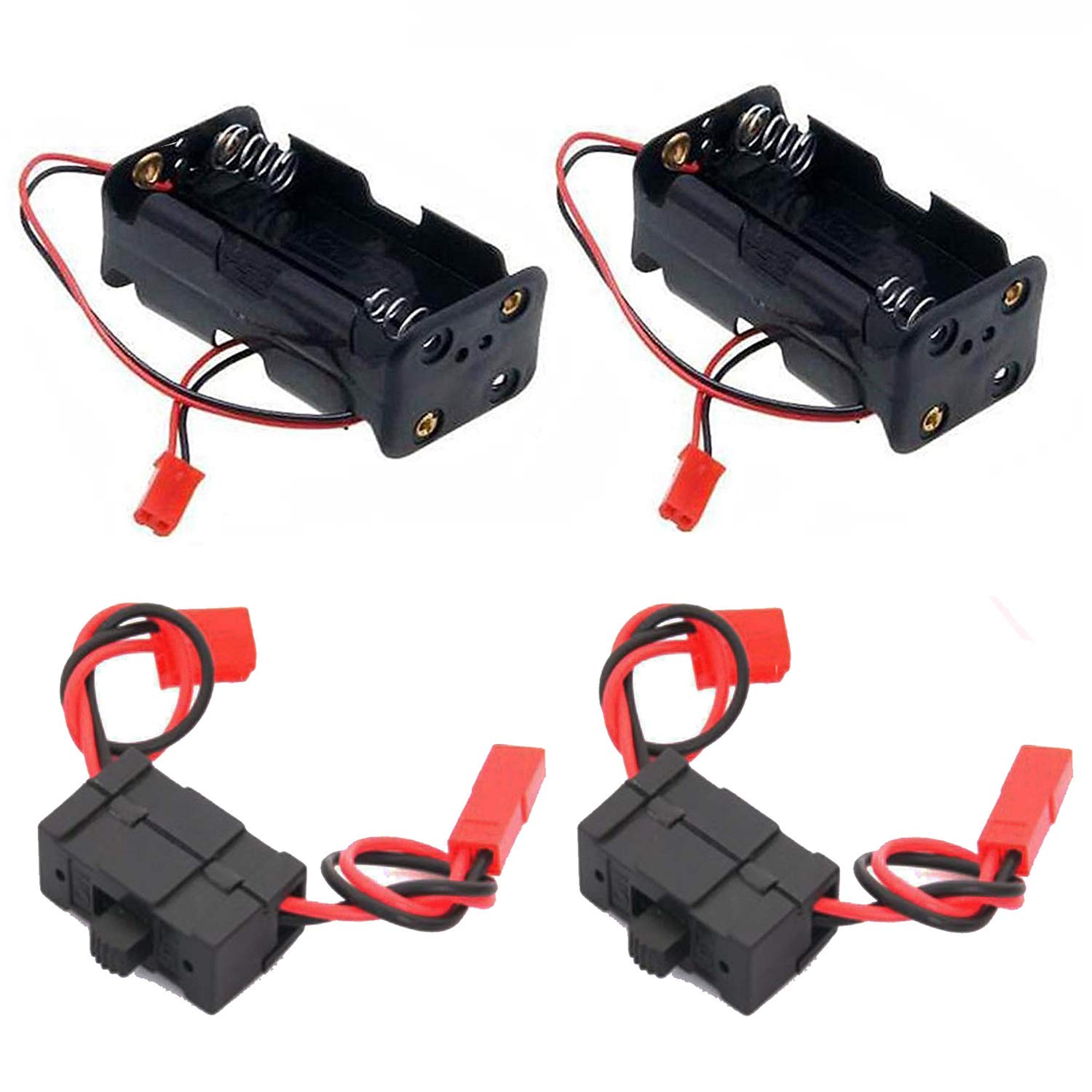 Photo 1 of 2Set ShareGoo On/Off Power Switch Battery Receiver & 4 Cell AA Battery Container Case Holder Pack Box with JST Plug Compatible with HSP Redcat Traxxas 1/8 1/10 RC Nitro Power Car Crawler Truck