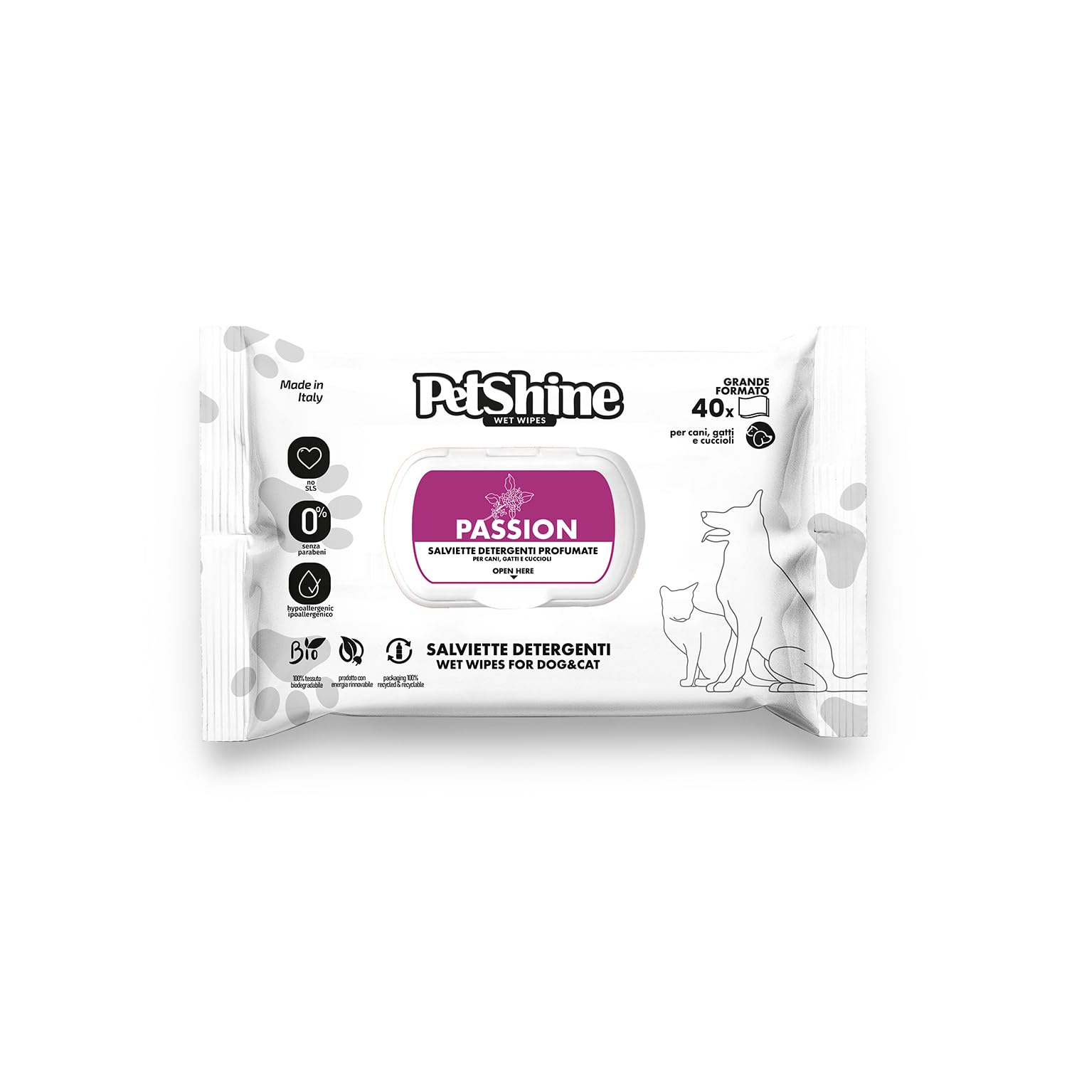 Petshine PORRINI Hygiene Wipes for Dogs and Cats, Passion, 40 Units, Dog