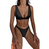 Bathing Suits for Women Deep V Neck Sexy Two Piece Bikini Sets for Women Thong Halter Cheeky Swimsuit