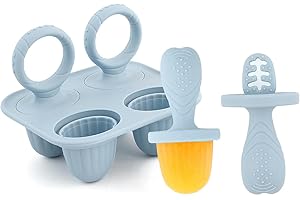 ILEYLUY Silicone Popsicle Molds, Mini Breastmilk Popsicle Molds with Sticks for Baby, Frozen Breast Milk Teether Popsicle Maker Ice Pop Molds for Infant Feeding Spoon (1Set-Blue)