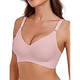 Comfortable Wirelss Seamless Push Up Padded V Neck Bra No Underwire with Support Full Coverage Back Fat Smoothing Bra Pink