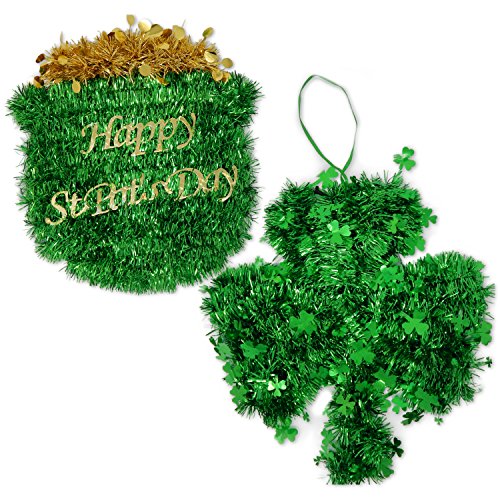 Gift Boutique St. Patrick's Day Tinsel Shamrock and Pot of Gold Wall Decoration