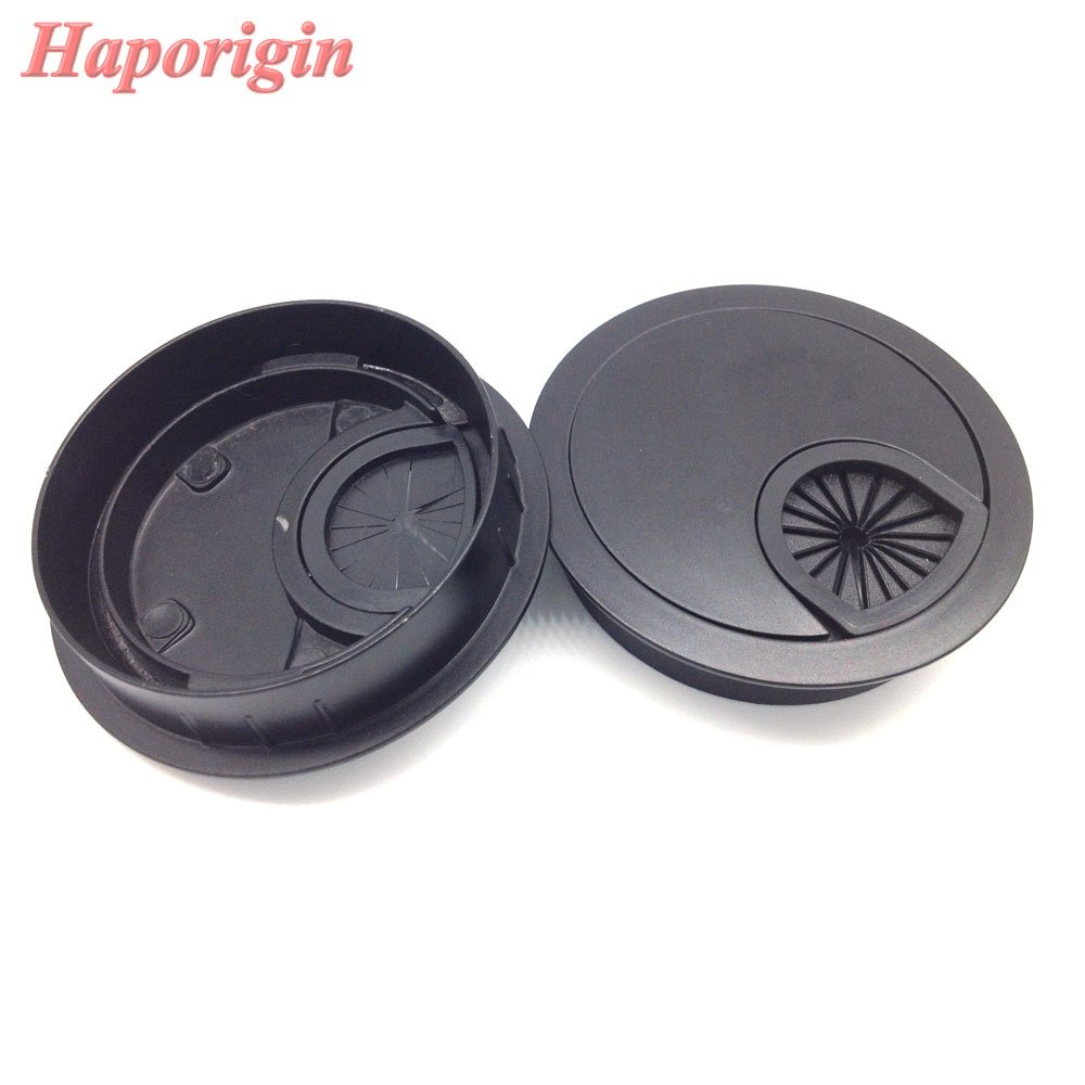 Haporigin 60mm Computer Desk Wire Hole Cover Desk Table Grommet Cable Tidy Outlet Port Surface Line Black Cover Switch Plate Cabin Pack of 2