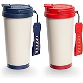 Sinekequnsun 2 Pack 17oz Insulated Coffee Mug, Leakproof Travel Coffee Tumblers With Strap, Vacuum-Insulated Stainless Steel Reusable Coffee Cup for Hot & Cold Drinks