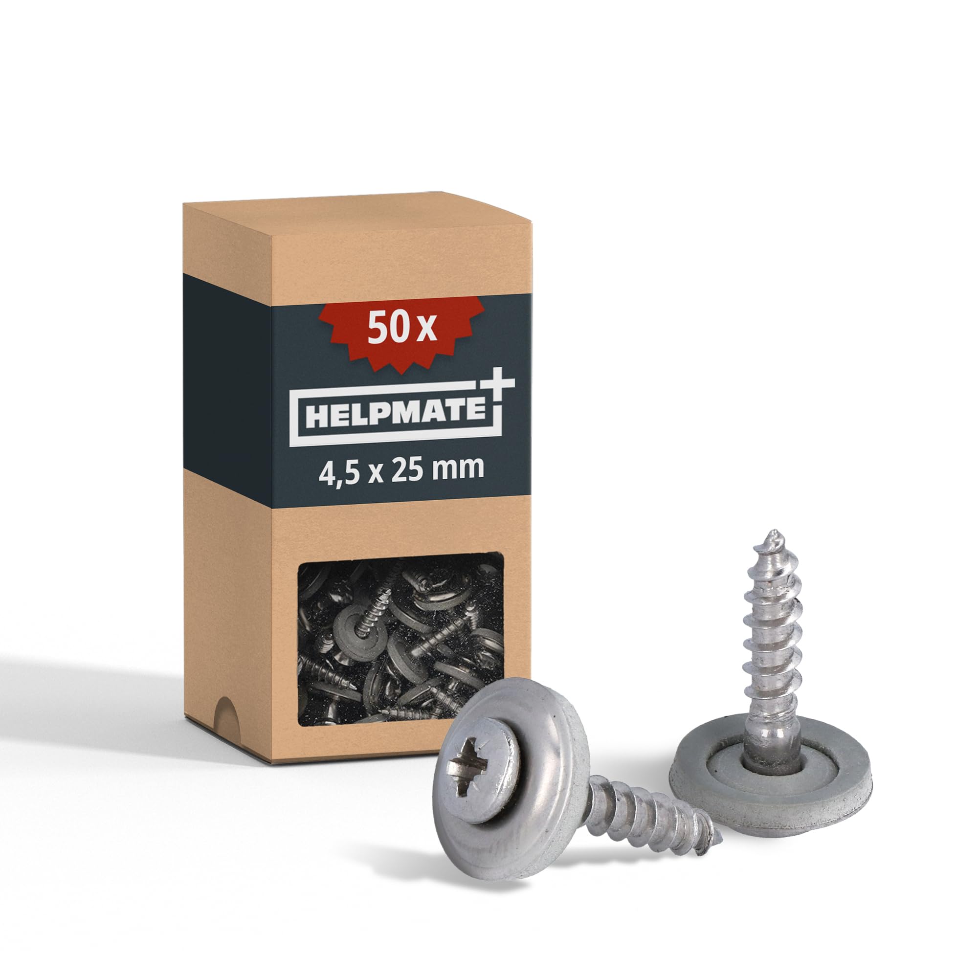 HELPMATE – roofing screws 4.5x25 mm stainless steel A2 rust-free – 50 pieces sheet metal roof fasteners with EPDM sealing washer – stainless steel DIN 7995 with screw drive PZ2 — image 1