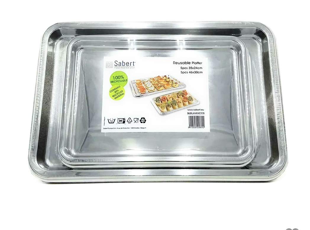 Sabert Rectangular Mix Handy Large Party Serving Platters-Pack of Trays, Silver