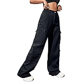 Flvsun Women's High Waist Baggy Cargo Jeans Flap Pocket Y2K Streetwear Wide Leg Denim Pants