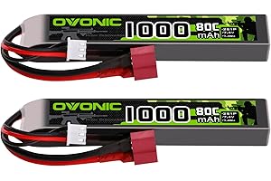 OVONIC 2s Lipo Battery 7.4V 1000mAh 80C with Dean-Style T Plug Lipo Battery for Airsoft Guns(2PCS)