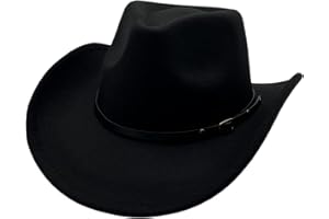 WILLHEOY Classic Western Cowboy Hat Cowgirl Hat Unisex Men's & Women's Wide Brim Felt Fedora Hat Flat Top with Buckle Belt
