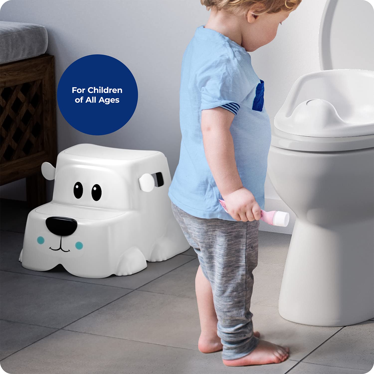 Squatty Potty Kids Toilet Step Stool Set, Potty Pet Bear Cub Base with Training Seat