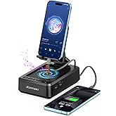 Jteman Cell Phone Stand Bluetooth Speaker with Built-in Cables,Foldable Adjustable Holder,All-in-One Audio Stand for iPhone Android,Birthday Gifts for Men Women