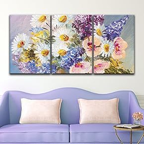 3 Panel Canvas Wall Art - Oil Painting Style Flowers - Giclee Print Gallery Wrap Modern Home Art Ready to Hang - 16"x24" x 3 Panels