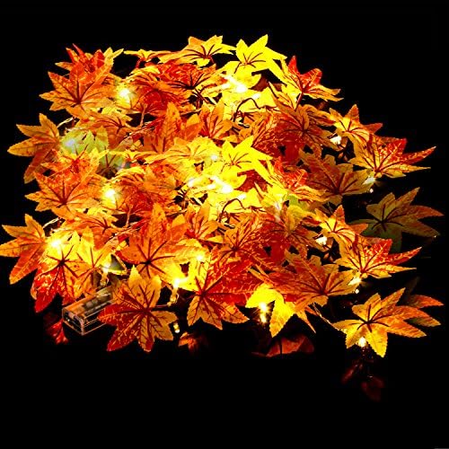 Christmas Decorations Lighted Fall Garland, 20 LED Lights Fall Maple Leaves Garland Halloween String Lights, Perfect Holiday Decoration Mantle Tabletop Fireplace