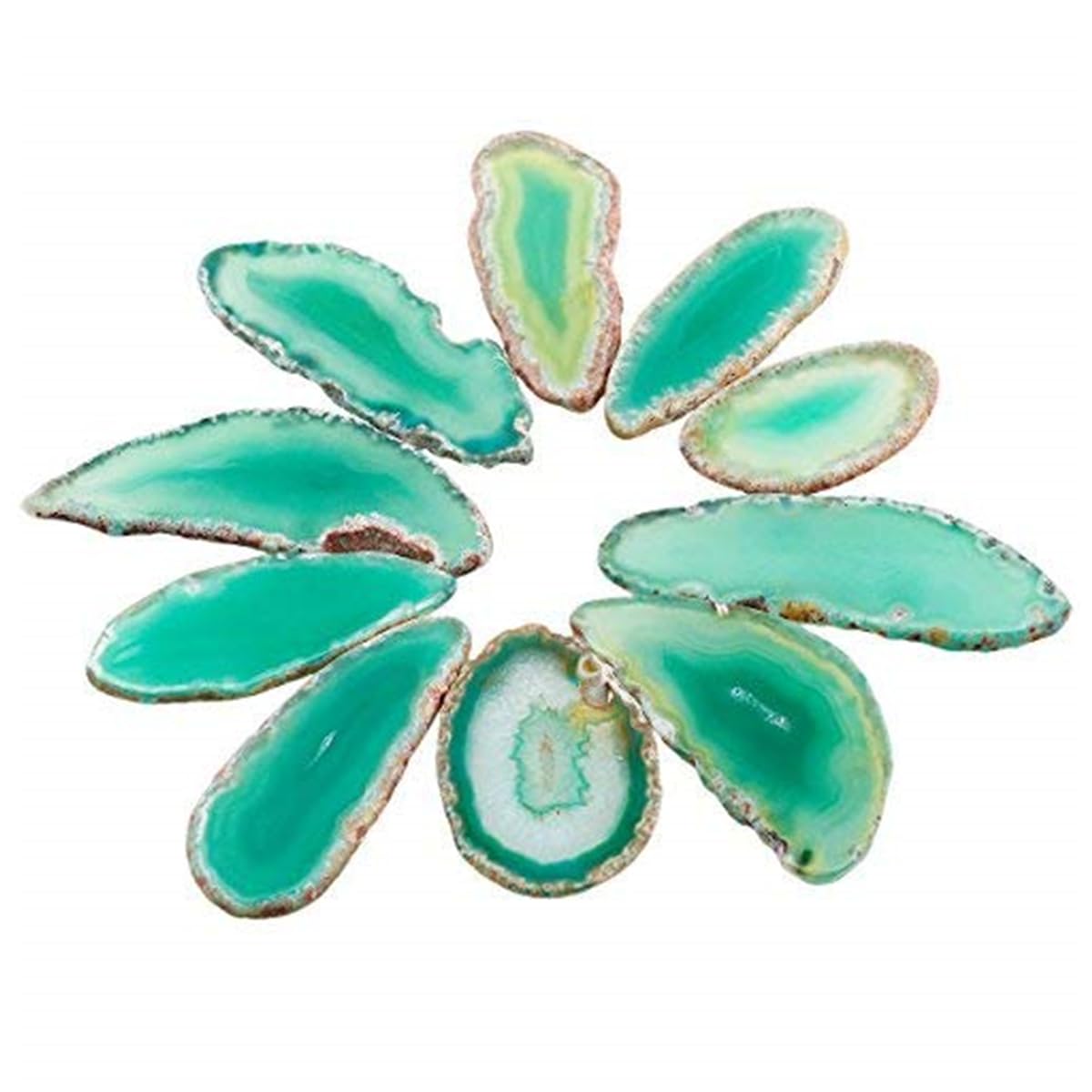 Shanxing Undrilled Green Agate Slices Geode Irregular Stone Healing Crystal for Wedding Place Cards Reiki Desk Decor, Set of 10, Each 1.8-3.1inch/45-80mm Long