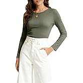 Anyshe Women's Ribbed Knit Stretchy Long Sleeve Tops - Slim Fit Underscrub Layer Tee for Work Daily Fall Outfits
