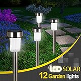 Shade&Beyond Solar Path Lights Outdoor Garden Led Lights Landscape Lighting Pathway Lights Waterproof White for Yard Lawn Patio Stainless Steel-12 Pack