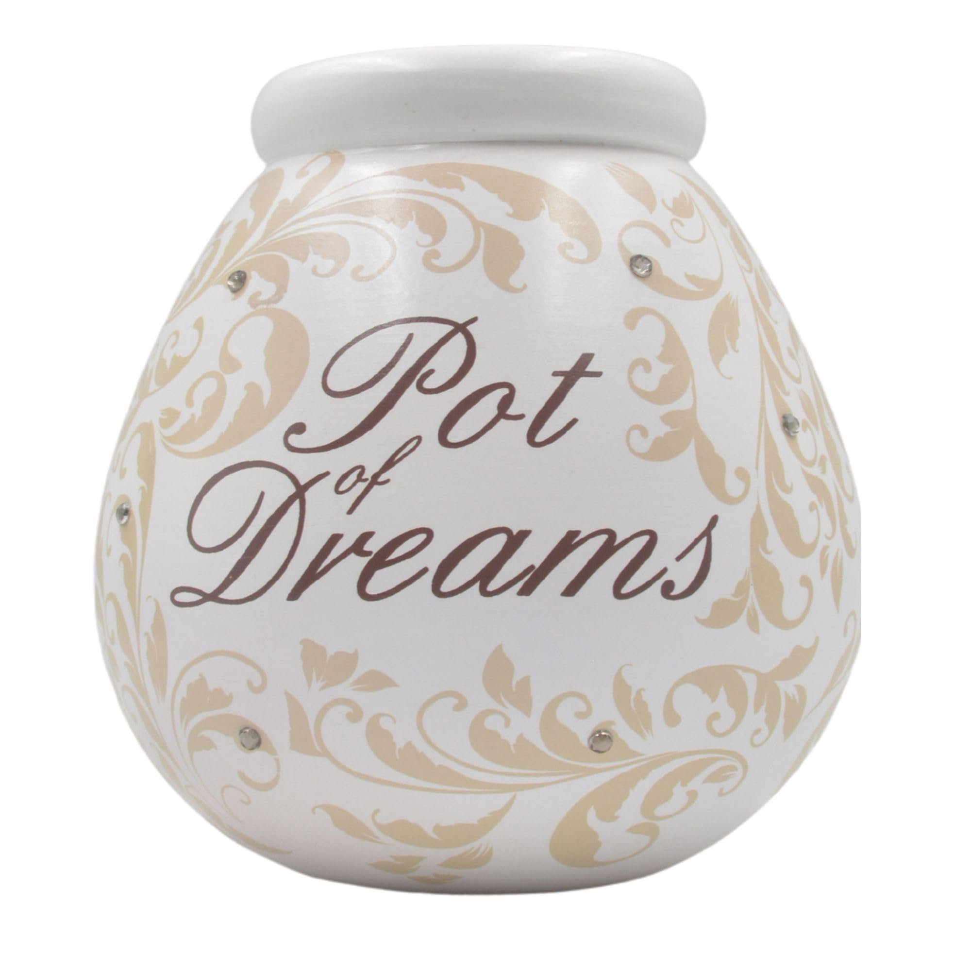 Pot of Dreams House Hand Painted Fleur de LYS Pattern Save And Smash Handcrafted Beige Color Ceramic Money Box Piggy Bank | Decorative Gift for Living Room & Bedroom