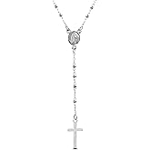 MY BIBLE Polished 2mm Bead Cross 18 Inch 925 Sterling Silver Rosary Necklace for Women