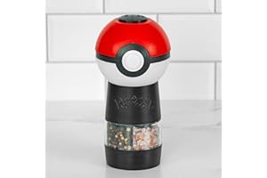 Uncanny Brands Pokémon Poké Ball Salt and Pepper Grinder – Dual Chamber Electric Mill with Adjustable Coarseness and LED Ligh