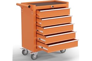 Gymplis 5-Drawer Tool Chest,Rolling Tool Cart with Wheels,High Capacity Tool Cabinet with Locking System for Garage, Warehouse, Workshop-Orange