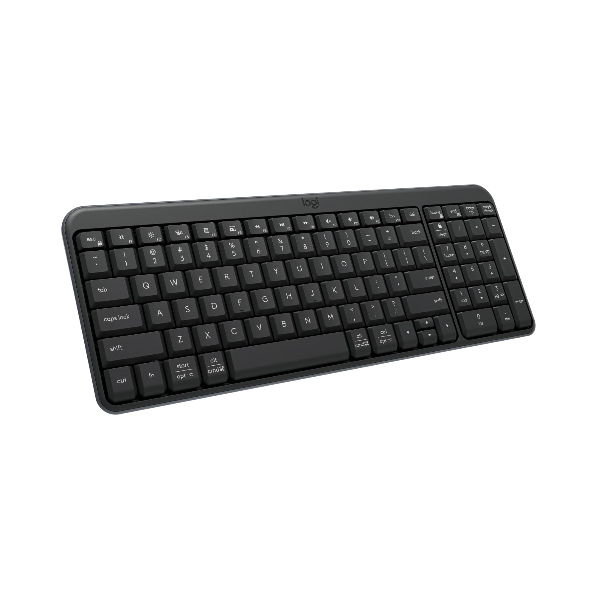 Photo 1 of Logitech K250 Bluetooth Keyboard with Numpad, Easy Connectivity, Compact Wireless Keyboard Made with Recycled Plastic, Spill-Resistant, Comfortable Keys - Windows/MacOS - Graphite