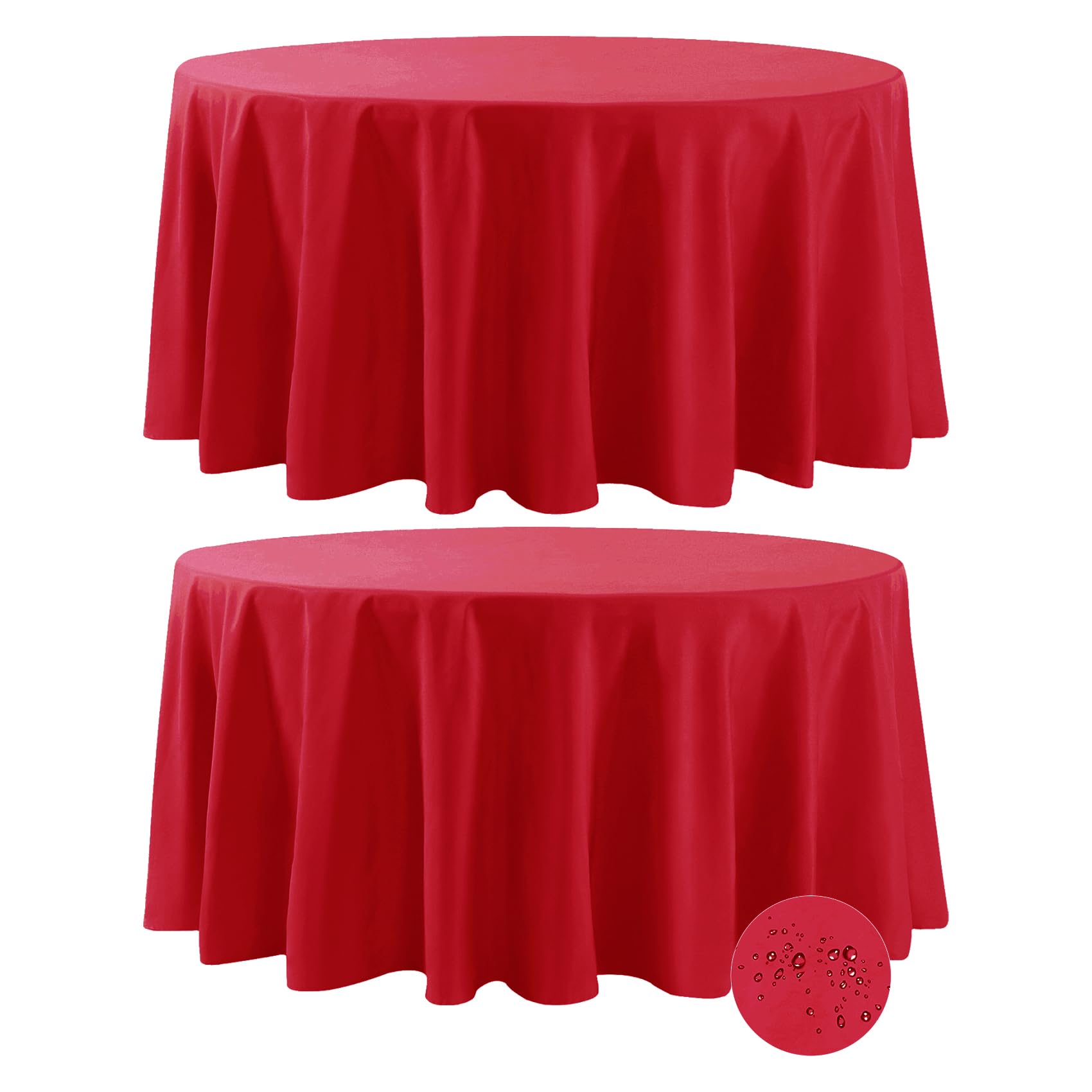 Fokitut 2 Pack Waterproof Round Tablecloth, 132 Inch, Stain Resistant and Wrinkle Polyester Table Cloth, Fabric Table Cover for Kitchen Dining, Wedding, Party, Holiday Dinner-Red Image Fokitut 2 Pack Waterproof Round Tablecloth, 132 Inch, Stain Resistant and Wrinkle Polyester Table Cloth, Fabric Table Cover for Kitchen Dining, Wedding, Party, Holiday Dinner-Red Image