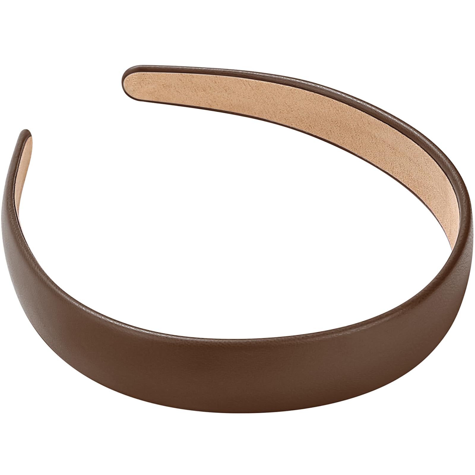 WantGor 1 Inch PU Leather Headband, Wide Padded Hairband Fashion Hair Bands Cute Womens Headbands Holiday DIY Hair Accessories (Brown)