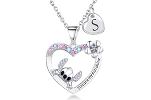 QUEENMOMENT Stitch Necklace Gifts for Girls Ohana Necklace for Kids Little Girls You are My Sunshine Birthday Stitch Jewelry for Daughter Granddaughter Niece Teen Girl