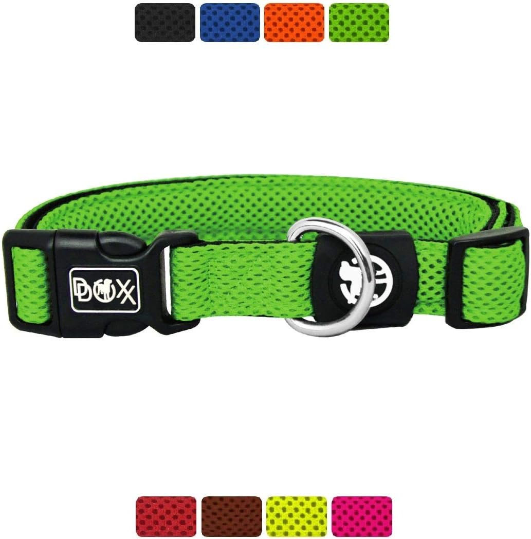 DDOXX Dog Collar Air Mesh, Adjustable, Padded | many colors & sizes | for small, medium & large dogs | collars cat puppy pet kitten | Green, M