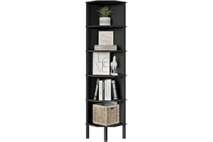 LAATOOREE Corner Shelf, 6 Tier Corner Stand Rack, Freestanding Wooden Corner Bookshelf, Plant Display Shelving Unit for Small Space, Living Room, Bedroom, Office, Kitchen (Black, 6 Tier)