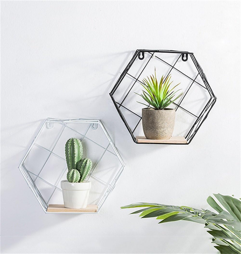 Q-ZHI Creative Hexagon Wall Mounted Shelf Metal Iron Decorative Floating Shelves Storage Display Stand For Cafe Living Room Bar Bedroom Bookstore Restaurant (Color : A)