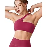 YEOREO Womens One Shoulder Sports Bras Workout Padded Yoga Tops One Strap Low Impact Asymmetrical Petite Claranie Crop Tank