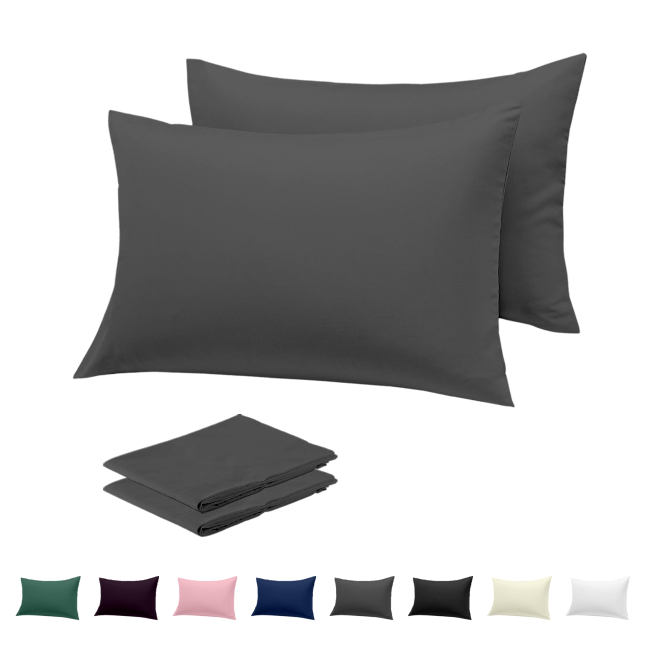 Rohi Pillow Cases 2 Pack 100% Microfiber Pillowcases – Envelope Closure Standard Size 50 x 75 cm Pillow Covers – Ultra Soft, Hypoallergenic & Durable Pillow Cases (Dark Grey – 50 x 75 cm)