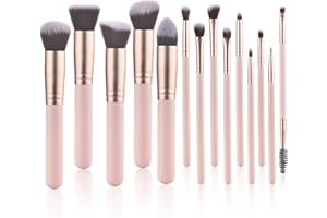 YJ-Anyue 14 Piece Pink Makeup Brushes-Wooden Handle with Soft Synthetic Bristles,for Face & Eye Makeup|Professional Makeup Brushes set for Women & Girls|